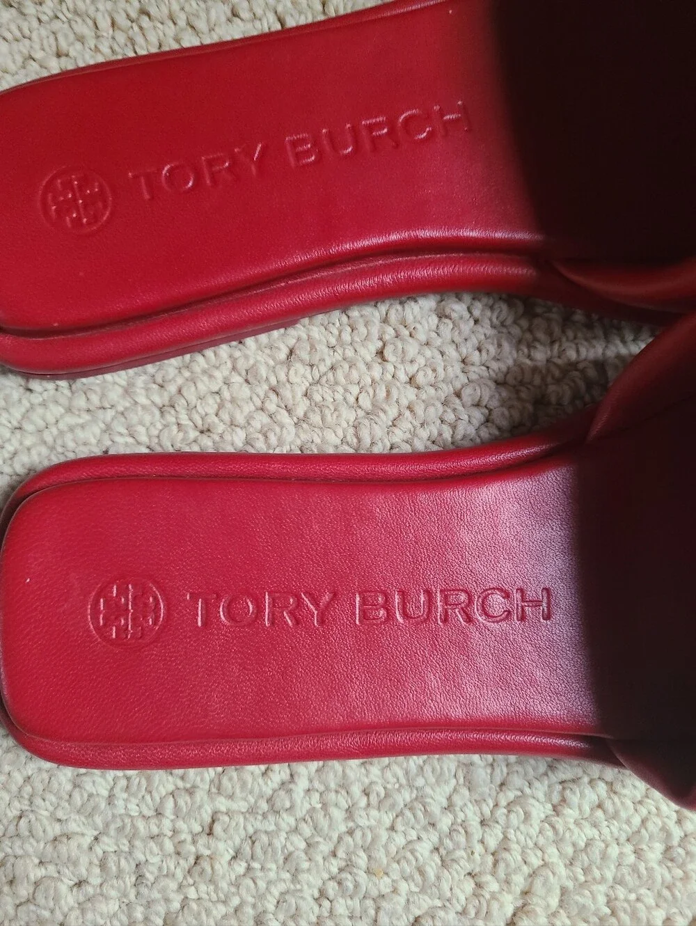 Tory Burch Red Slide Sandals with Gold Logo